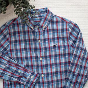 Vineyard Vines Boys Plaid Button Down Shirt Size 5 Blue Red Whale Logo Cotton